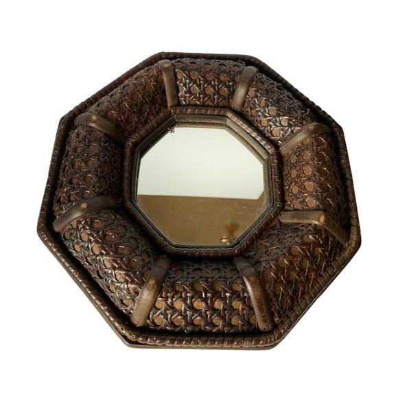 Vintage 3 Rattan Vintage Galley Mirrors 10” Dark Brown Coastal Beach Boho - Picture 5 of 7